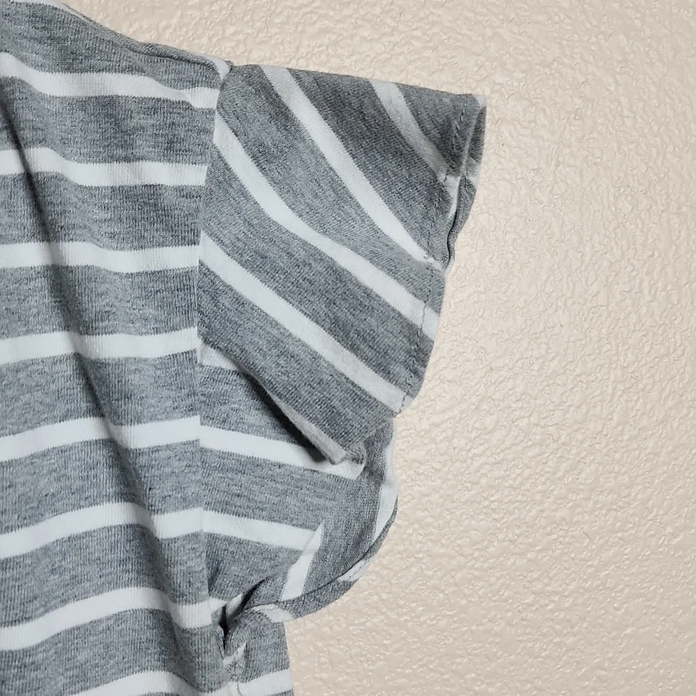 J CREW Gray and White Striped Flutter Sleeve Tee - Picture 3 of 4